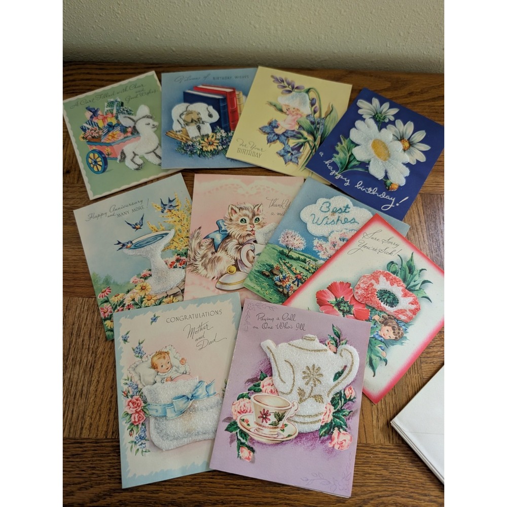 Vintage Doehla Fine Arts 3D Flocked Birthday Anniversary Greeting Card‎ Unused
